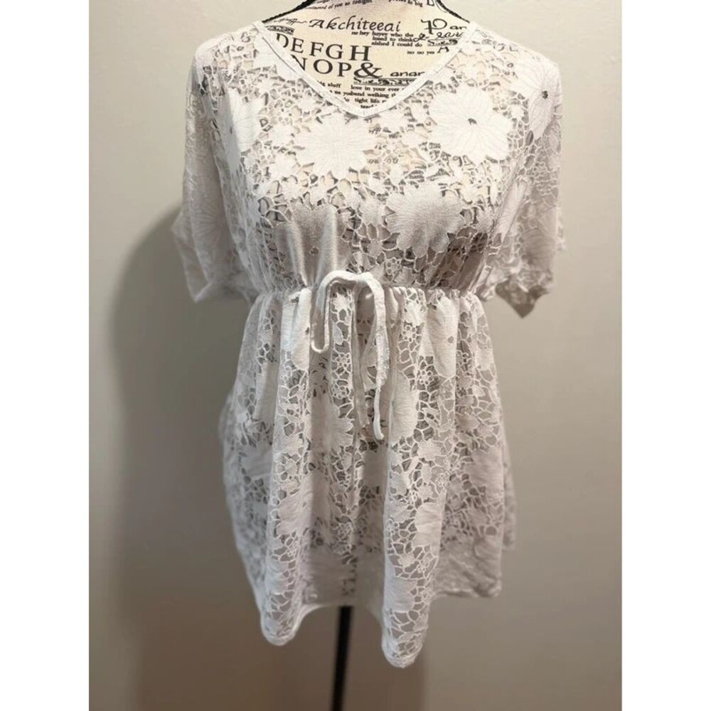 Sirenlily Maternity Lace Tunic Top White M